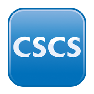 a blue square with white text showing the cscs accreditation