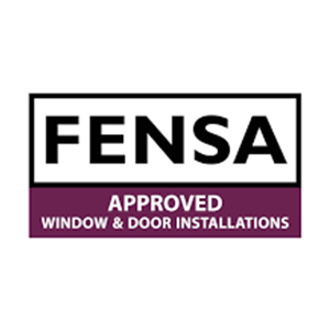 a purple and white sign showing the fensa accreditation