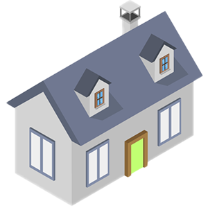3d Isotope residential house icon with windows and a green door