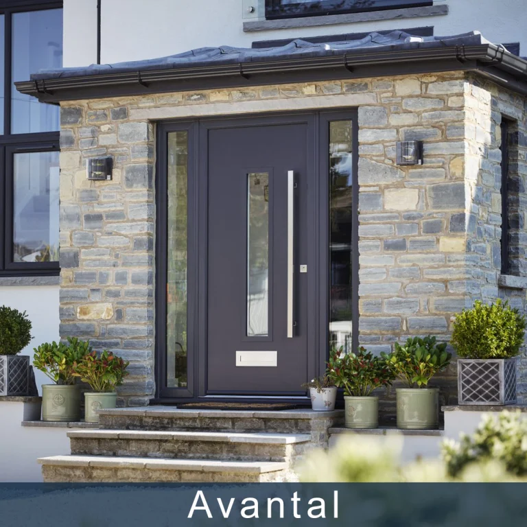 a building with a brick wall and a avantal composite door