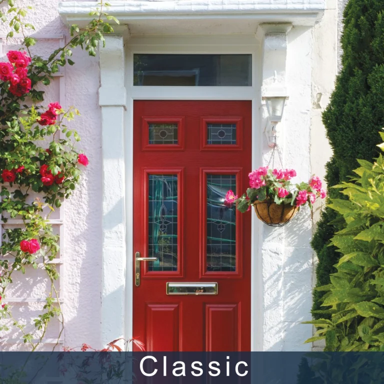 a building with a brick wall and a classic composite door