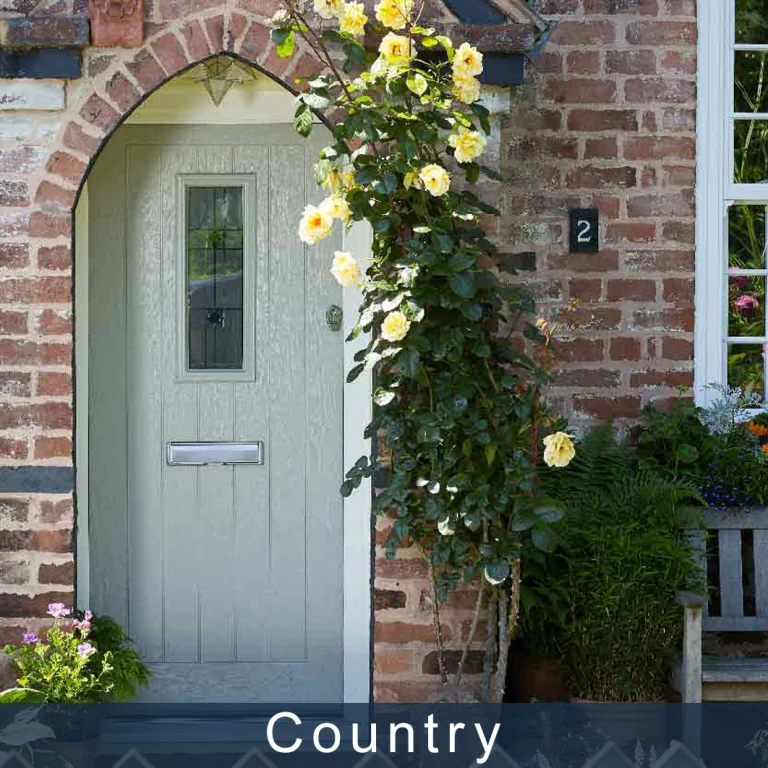 a building with a brick wall and a country composite door