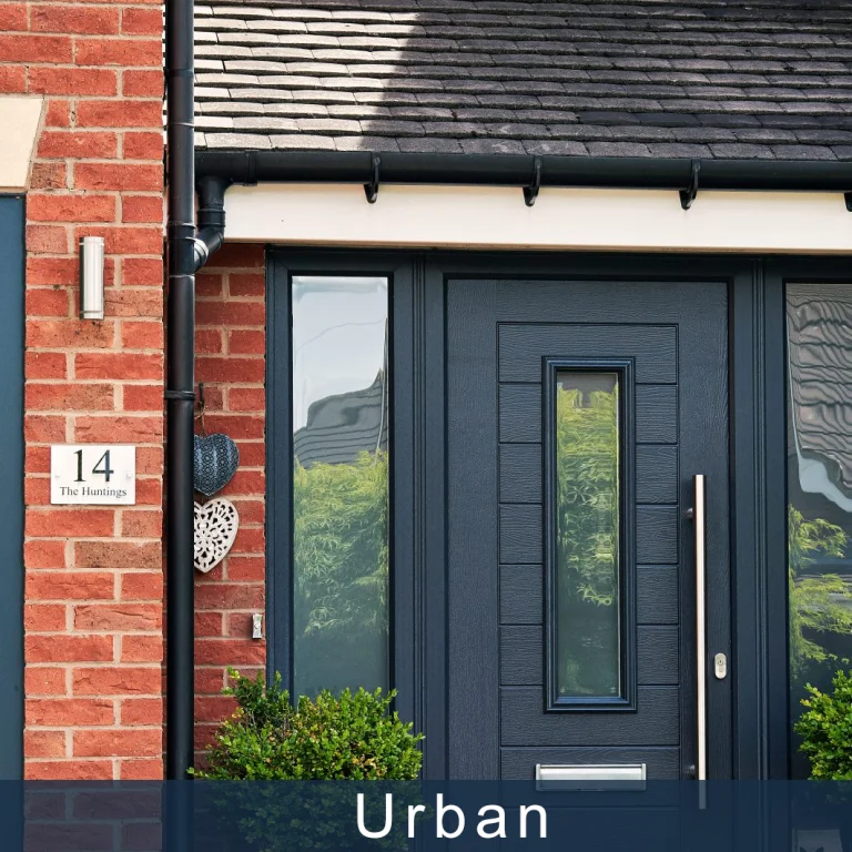 a building with a brick wall and an urban composite door