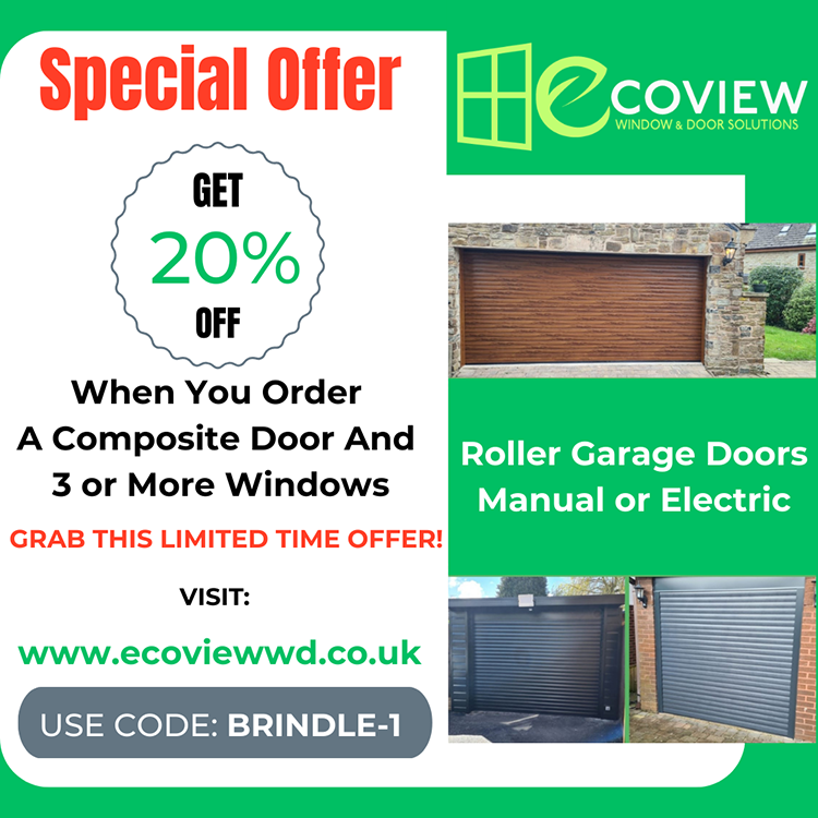 poster with special iffer 20% of when you order a composite door and 3 more windows - ecoview window and door solutuions ltd special offer